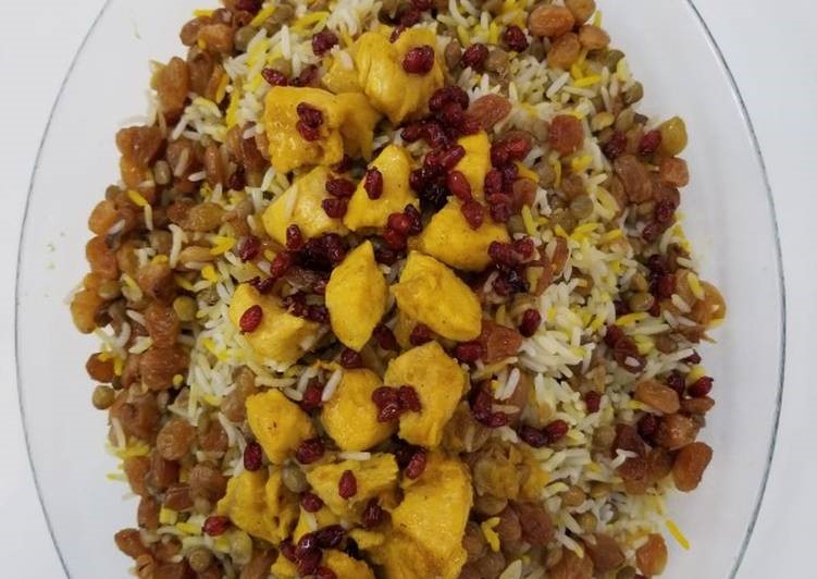 طرز تهیه ی کشمش پلو به همراه گوشت مرغ